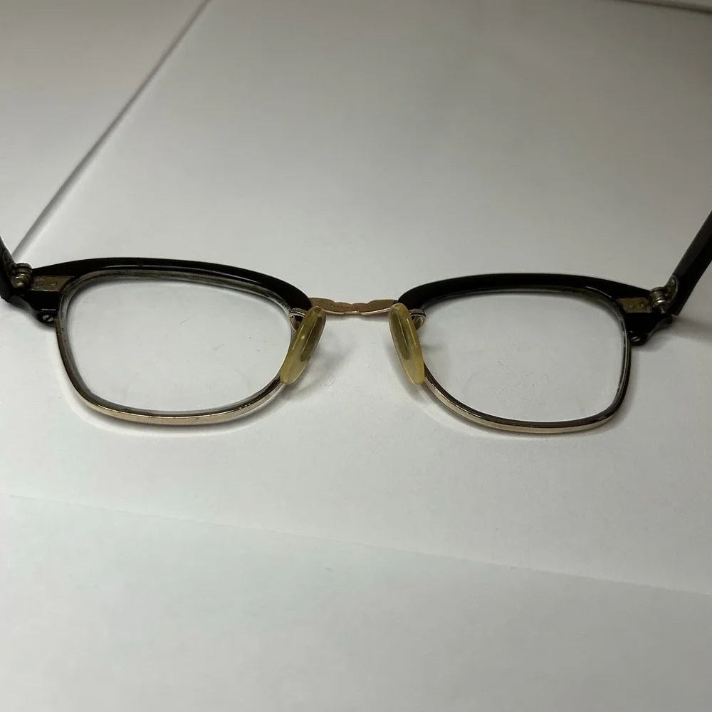 Vintage Mid Century Aluminum Horn Rim Browline Metal Retro Eyeglasses 12K GF